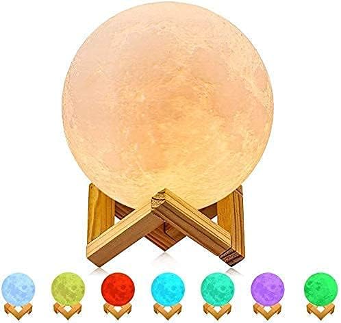 MUNGAT 3D Moon Lamp 7 Multi Colors Changing Touch Sensor with Wooden Stand Moon Night Table Lamp for Bedroom (15cm) Pack of 1