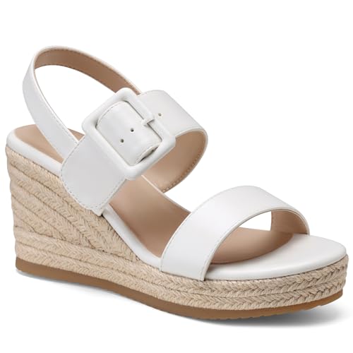 Image of TEMOFON Espadrilles Wedge Sandals for Women: Slip On Elastic Ankle Strap Platform Sandals Dressy Comfortable Summer Wedges Heels Shoes