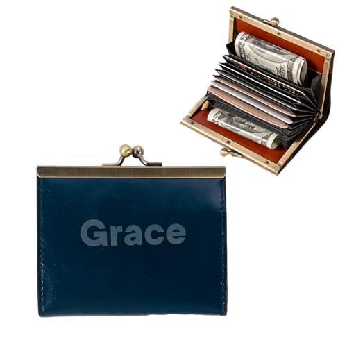 Personalized Leather Card Holder for Women - Custom Name Credit Card Wallet with Coin Pocket, Slim Purse Organizer for Cash & ID, Rustic Vintage Gift for Mom Birthday