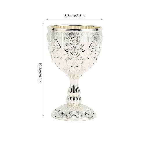 Chalice Goblet Vintage Metal Embossed Wine Cup Art Craft Decoration Metal Embossed Flower Pattern Chalice Wine Cup for Home(silver)