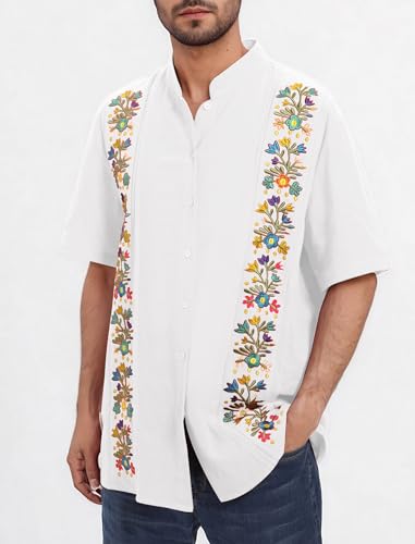 Men's Traditional Mexican Guayabera Shirt Short Sleeve Button Down Embroidered Shirt for Cinco De Mayo Shirts2