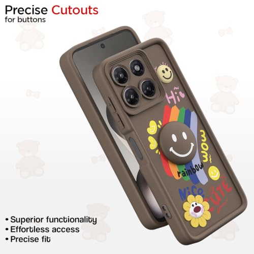 Image of Pikkme Back Cover for Motorola Moto G37 Power 5G | Soft Silicone| Cute Rainbow Smile & 3D Cartoon Flower Design | Shockproof Raised Camera Protection Bumper Case (Brown)