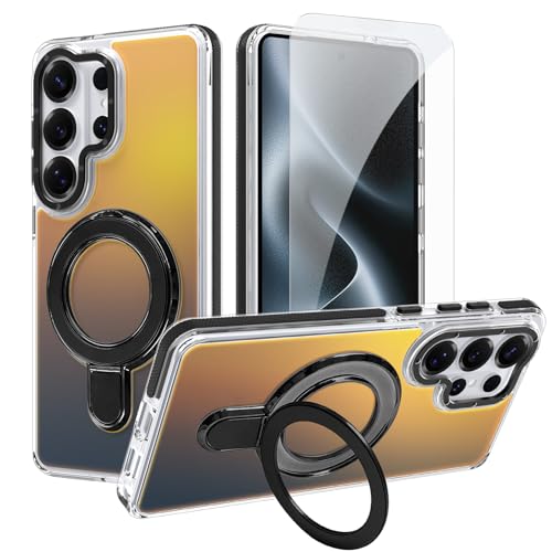 Image of Magnetic for Samsung Galaxy S26 Ultra Case with Stand [Compatible with Magsafe] [Cute Fluorescent Design] [1 Screen Protector] Slim Translucent Matte Case for Galaxy S26 Ultra 6.9 inch, Black