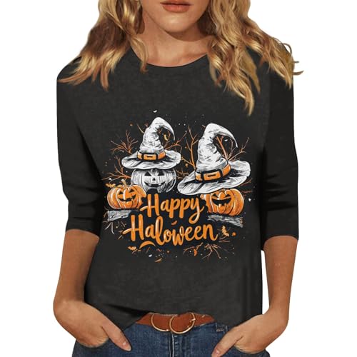 Halloween Shirts for Women 3/4 Sleeve Plus Size Crewneck Loose Fit Cute T Shirt Halloween Costumes for Women 2025