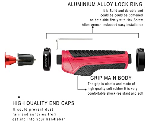 Image of TOPCABIN Ergonomic Bike Grips - Widen Holding Rubber Grips with Aluminum LockGrips for Mountain & Road Bikes