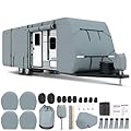 TFMUZERT Travel Trailer RV Cover 27'-30' Upgraded 7+3 Layers Windproof Waterproof Rip-Resistant Anti-UV Camper Cover for Winter Snow with Adhesive Repair Patches, 2Pcs Extra Straps & 4 Tire Covers