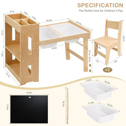 Image of WINGYZ Sensory Table and Chairs, Toddler Activity Table and 2 Chair Set with Storage Cabinet & Bins, 6 in 1 Kids Desk Art Table with Paper Roll for Playrooms Daycare, Sensory Tables for Toddler Gifts