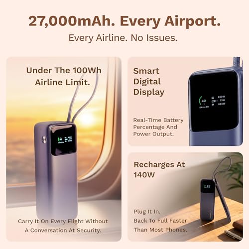 Image of GRAVL Engine 240, 27000mAh Laptop Power Bank, 240W Fast Charging, iPhone Android, Flight Safe, Type-C Cable, Smart Display (Gray)