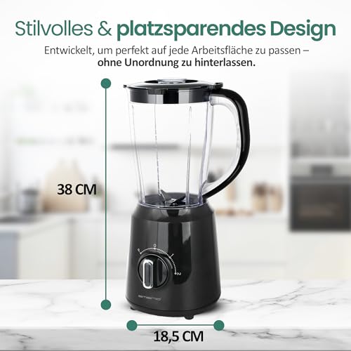 EMERIO Standmixer BPA frei Crush Ice Funktion 1.5l Behälter 2 Geschwindigkeiten + Pulse Funktion Messereinheit aus Edelstahl Sicherheitsschalter geschirrspülgeeignet 500 Watt BL-124816.8 Schwarz