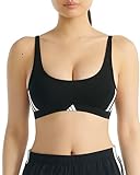 adidas Womens 3 Stripes Active Essentials Cotton Scoop Bralette with Removable Cookies, Black, Medium