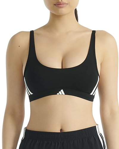 adidas Womens 3 Stripes Active Essentials Cotton Scoop Bralette with Removable Cookies, Black, Medium