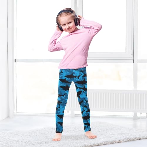 Shark Silhouette Blue Camo Girls Leggings Soft Stretch Workout Yoga Dance Pants for Kids Casual Tights4