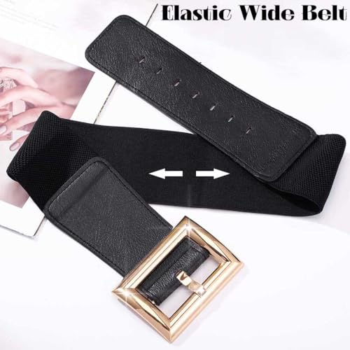 Women Wide Elastic Leather Belt Fashion Stretchy Thick Belt for Dresses Gold Buckle Waist Belt for Ladies3