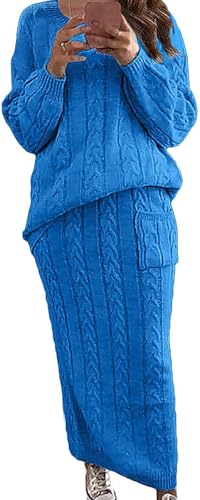 Image of utcoco Womens Sweater Sets Winter Chunky Cable Knit 2 Piece Outfits Sweater Skirt Set