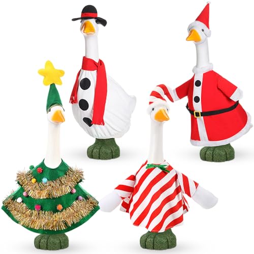 Reginary 4 Set Christmas Porch Goose Outfits for 23 Inch Plastic Cement Goose Clothes Santa Snowman Elf Penguin Reindeer Tree Plastic Geese Clothing Christmas Costume Outdoor Patio Yard Decor(Xmas)
