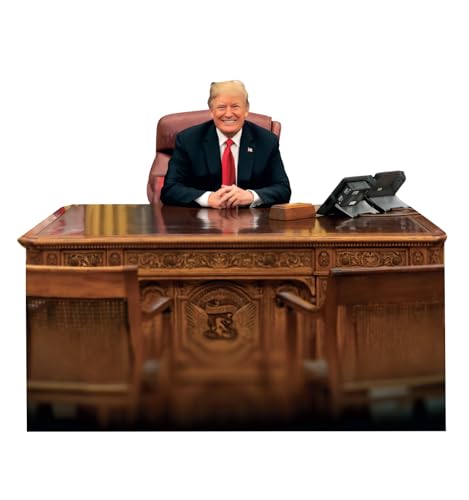 Image of Cardboard People President Trump Sitting Behind The Resolute Desk Life Size Cardboard Cutout Standup