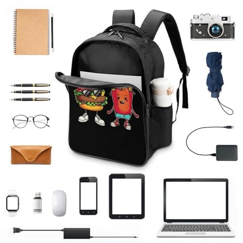 Hamburger Fries Funny 16 Inch Backpack for Men Women Casual Daypack with 2 Compartment for Travel Work3
