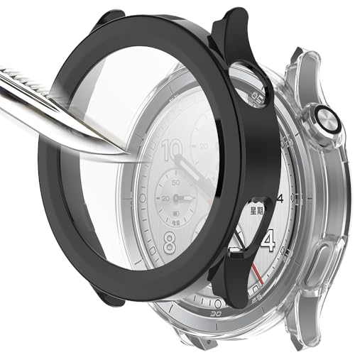 Msialt [2 piezas Película protectora de pantalla negro Transparent con vidrio templado para,dureza 9H, parachoques, estuche protector completo delgado para inteligente mi Watch S5