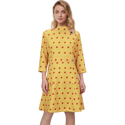 Women Mrs Fox Dress Costume Elegant Long Sleeve Yellow Dress Gown for Halloween Cosplay Party (X-Large)
