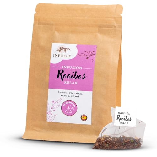 Rooibos Relax con Tila, Melisa y Flores de Girasol - Infusión relajante para dormir bien - Infusión antiansiedad - Rooibos libre de cafeína - 15 pirámides individuales