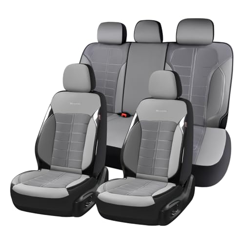 Image of Coverado Air Mesh Seat Cover, Car Seat Cover Full Set, 3D Breathable Seat Protectors Sports Carbon Fiber Design Airbag Compatible Comfort Universal for Most Cars, Van,Trucks, SUV, Grey