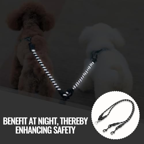 Jecdfs 1pcs Hundeleine Doppelleine für 2 Hunde,schleppleine für kleine Hunde,Verstellbare Doppelleine aus Kletterseil, Keine Verwicklung, Sicher und Robust,Schwarz