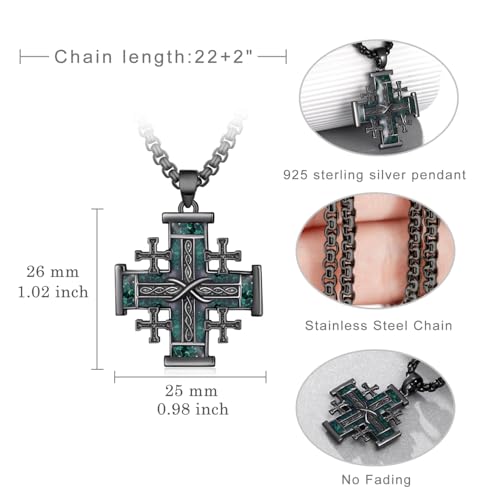 Jerusalem Cross Necklace 925 Sterling Silver Black Cross Necklace for Men Malachite Religious Amulet Jerusalem Cross Jewelry Gifts4