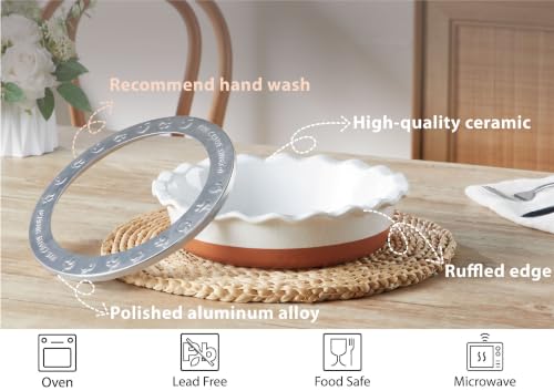 JODEVI 9 Inch Pie Pan with Crust Shield, Weights, Paper & Pastry Blender - image 6
