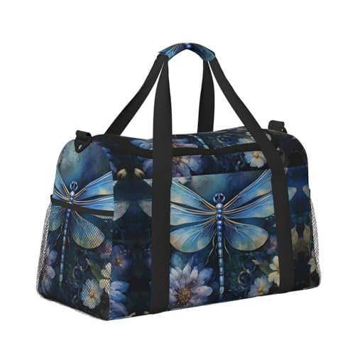 Art Blue Dragonfly Foldable Travel Duffel Bag Tote Carry On Luggage Bag For Weekend Getaways, For Spontaneous Trips3