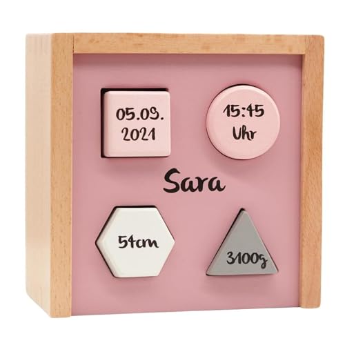 Mainely Personalisierte Formsortierbox Rosa aus Holz –...