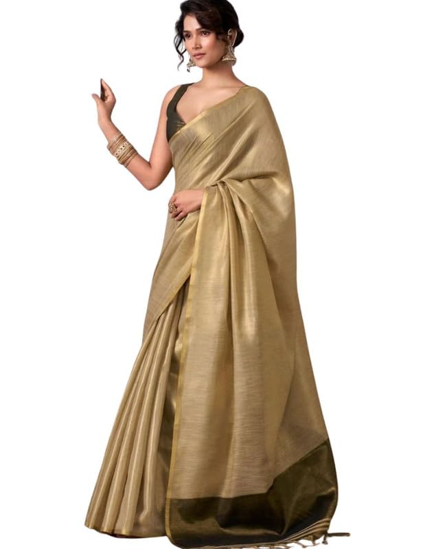 Gold tissue Traditional Saree For Women with Solid design-image-39