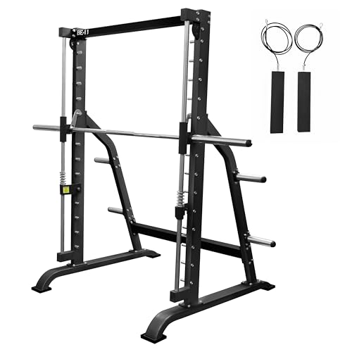 Valor Fitness Smith Machine Home Gym Multi-Function Power Rack - 500lb Squat Rack or Bench Press Station - 2' Plate Storage Pegs- Attached Sliding Knurled Barbell - Includes Counter Balance Kit