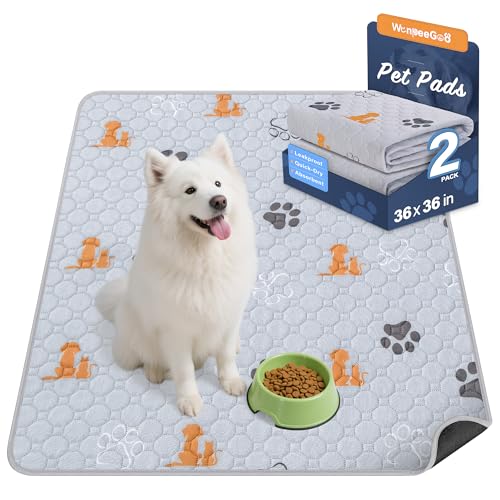 Image of WanpeeGoo Washable Pee Pads for Dogs, Waterproof, 36 x 36 in, 2 Pack, Orng | Super Absorbent, Waterproof and Non-Slip; Washable, Reusable Dog Pads for Crates, Playpens, Floors, Furniture and Travel