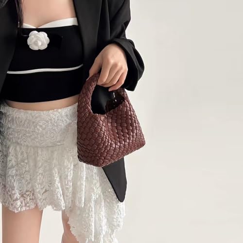 Image of JINMANXUE Fashion Mini Handbag For Women, Woven Tote Bucket Composite Bag Knitting Chain Bags, Crossbody Shoulder Purses