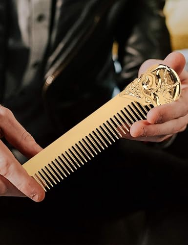 Peine para cabello y barba metal dorado portátil miniatura 2