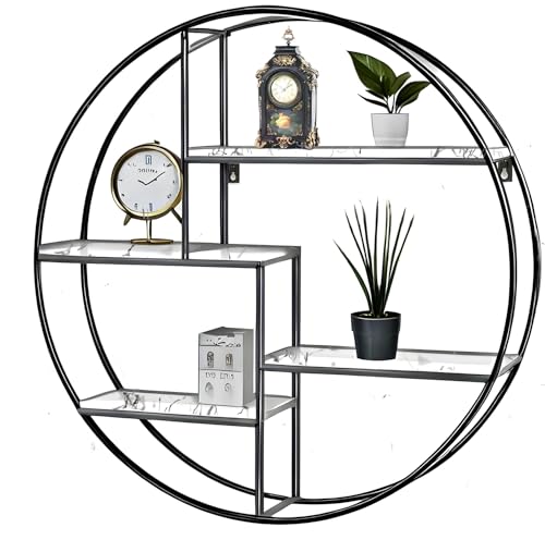 Image of Dime Store Metal Round Floating 4-Tiers Shelves Wooden Bookshelf for Home Wall Decorative Racl Shelf for Living Room & Bedroom (Black & White)