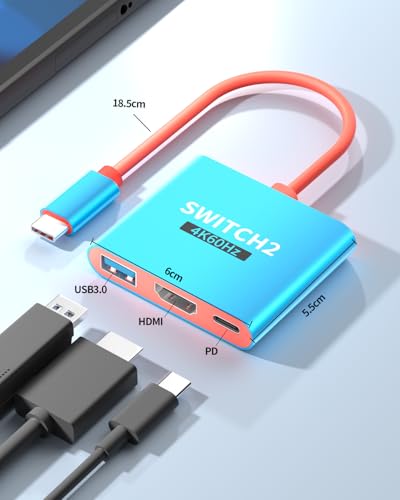 Switch 2 TV Dock Docking Station for Nintendo 2,Portable 2025 New Models Adapter Support 4K/60HZ Switch 2 TV Dock Mode, (Blue and Red)