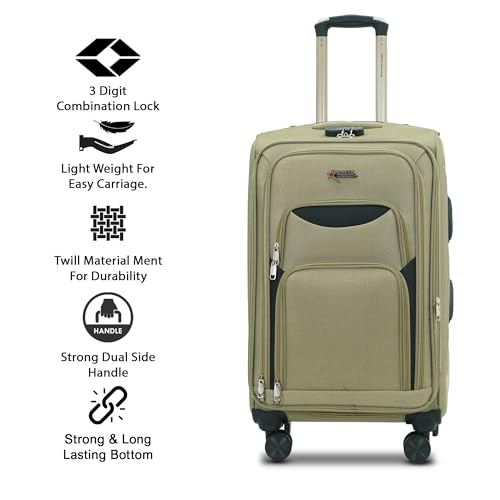 Image of AMERICAN TRAVELLER Embossed Trolley Bag | Lock & Telescopic Handle | Cabin, Medium, Large, 18% Expandable, 360 Dual Disc Spinner Wheels, Lock & Telescopic Handle