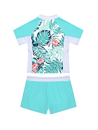 Yartina Kids Girls Rash Guard Swimsuit 2Pcs Sets Floral Print Short Sleeve Shirt with Booty Shorts Tankini2