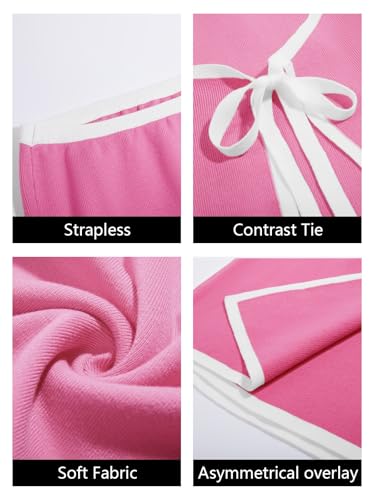 Image of Wenrine Womens Sexy Tube Top Dress Strapless Self Tie Wrap Asymmetrical Hem Knit Summer Party Mini Dresses