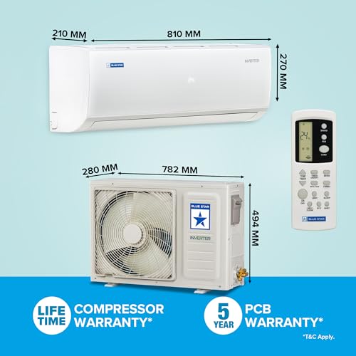 Image of Blue Star 1 Ton 3 Star,Inverter Split AC (Copper, Convertible 5 in 1 Cooling, DigiQ Hepta Sensor,Blue Fins, Self Diagnosis, IE312PNU, White)