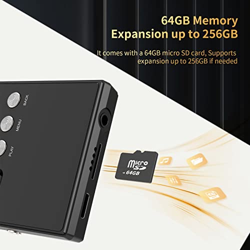 High-Resolution Hifi Mp3 Player With Lossless Dsd Audio, Portable Digital Audio Player With Built-In Hd Speaker, 64Gb Memory Card And Headphones Included, Supports Up To 256Gb #TOP3