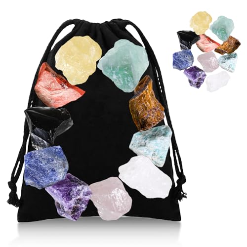 Kristalle Heilsteine Set Heilsteine Edelsteine Set Chakra Kristalle Steine Naturbelassene Rohsteine Natürlicher Rohkristall Heilung Kristall Edelsteine Mineralien Steine mit Stoffbeutel,10Stück(2~3cm)