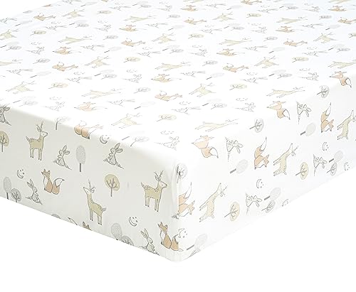 Image of Levtex Baby - Mills Waffle Crib Fitted Sheet - Fits Standard Crib and Toddler Mattress - Forest Animals - Taupe, Grey and White - Nursery Accessories - 100% Cotton