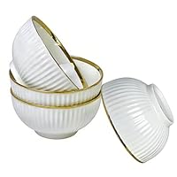 Thornwhisper 4 Stück,Keramikschüssel Weiß mit Goldrand,12,7cm(5 Zoll) Schalen 500ml,Müslischalen Reisschale Dessertschalen Suppenschalen,Frühstücksschalen,Keramikschale,Porzellanschüssel modern