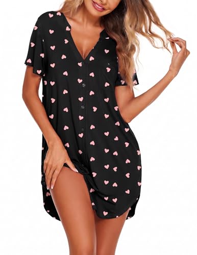Image of Ekouaer Women V Neck Button Down Nightgown