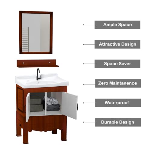 Image of WASSMIST Floor Mounted Bathroom Vanity | Modern Floor Standing Basin Cabinet for Bathroom | Thermoplastic Cabinet (Brown)