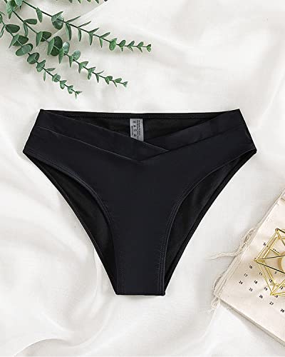 Fanuerg SHE251 Women'S Bikini Bottom Cross V Cut Front Swimsuit Full Coverage Bathing Suit Bottoms Black Xl thumb #3