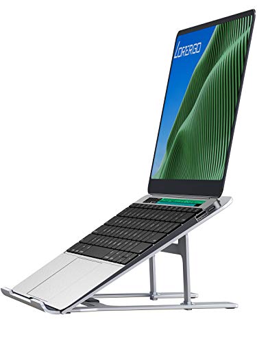 LORYERGO 10 "-15,6" Laptopstandaard met Eersteklas Aluminiumlegering Ergonomische 5-Niveau in Hoogte Verstelbare Laptopverhoger met Antislipkussentjes en Warmteafvoerend Ontwerp - Zilver