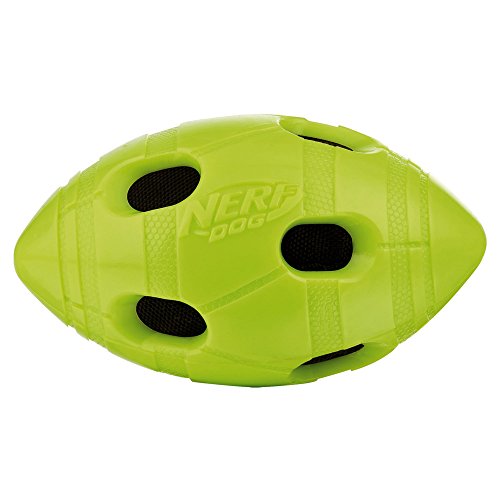 Nerf-Dog-Rubber-Football-Dog-Toy-with-Interactive-Squeaker-and-Crunch-Lightweight-Durable-and-Water-Resistant-6-Inches-for-MediumLarge-Breeds-Single-Unit-Green Nerf Dog Rubber Football Dog Toy with Interactive Squeaker and Crunch Lightweight Durable and Water Resistant 6 Inches for MediumLarge Breeds Single Unit Green
